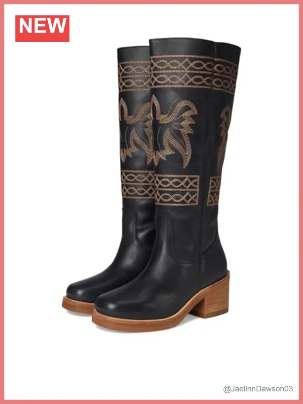 Dingo Avalon Embroidered Round Toe Pull On Knee High Boots Block Heel